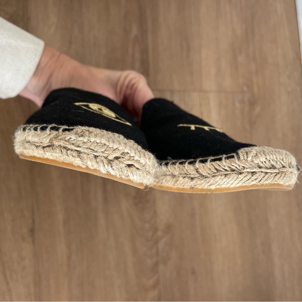 Soludos x Jason Polan Eye Wink Espadrilles Black Canvas Slip On Shoes Women’s 8 - Picture 4 of 6
